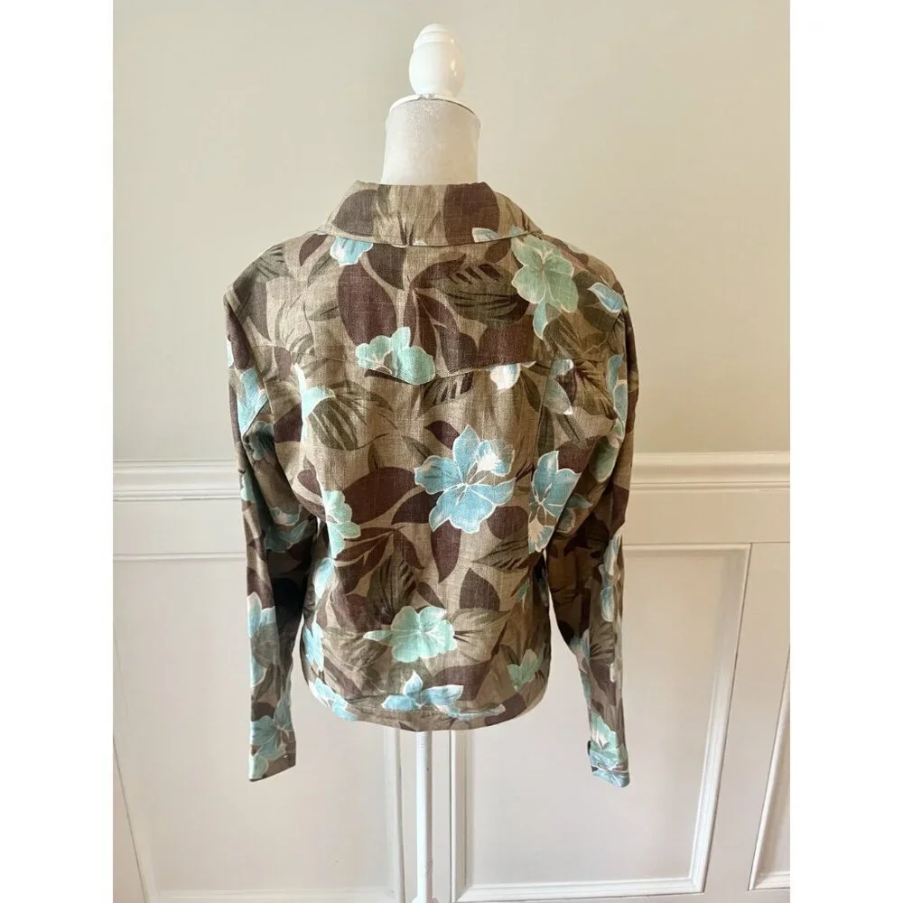 Coldwater Creek Floral Print Linen Blend Jacket S - Picture 3 of 3